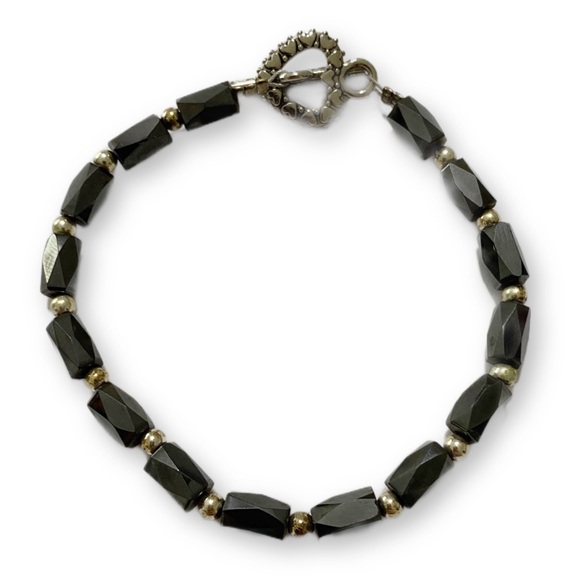 Handmade Magnetic Hematite Gun Metal Grey and Sterling Silver Boho Bracelet - Picture 3 of 4